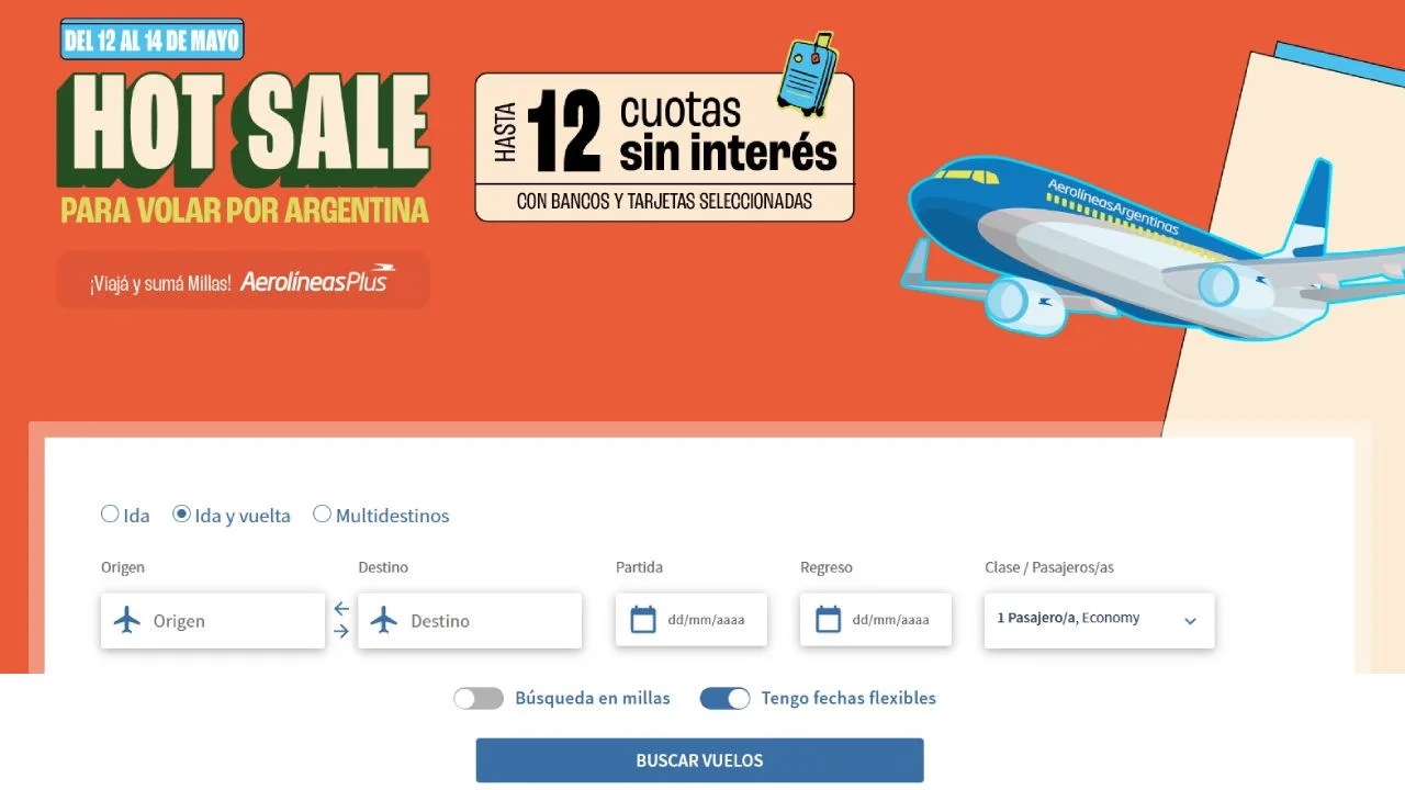 Hot Sale Aerolíneas Argentinas ofrece vuelos baratos y en cuotas