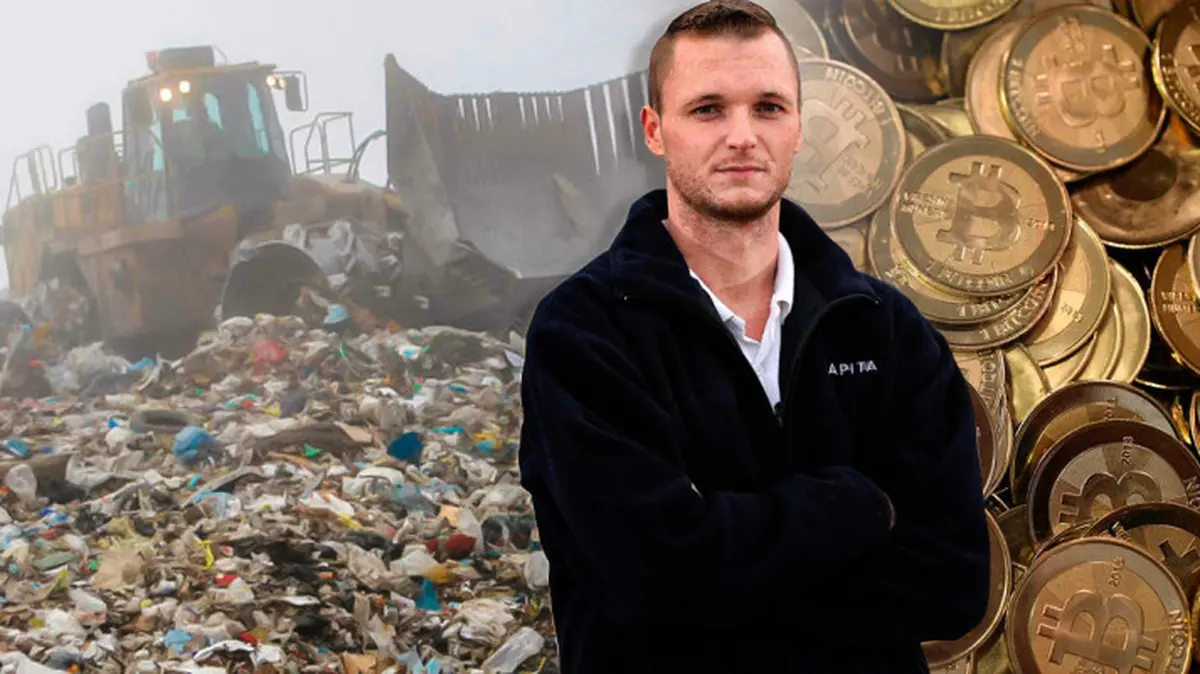 Un hombre busca un disco duro con 7.500 Bitcoin en un basural