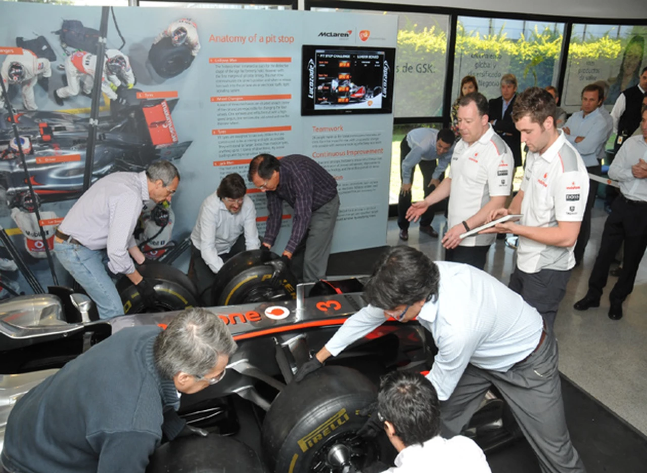 Empresa desafí­a a empleados a cambiar neumáticos de un McLaren en tiempo récord para fomentar el trabajo en equipo