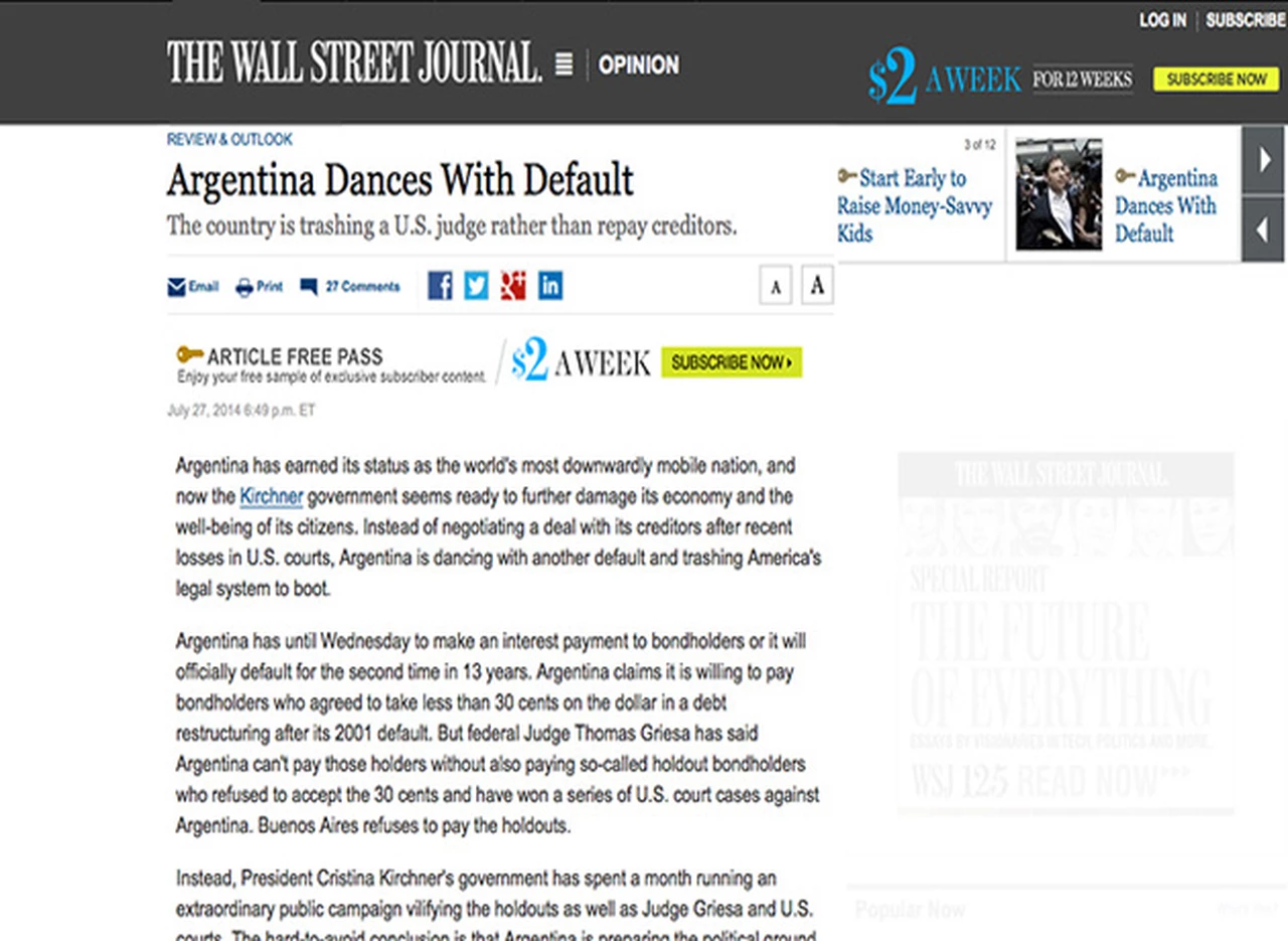 Duro editorial del Wall Street Journal: "Argentina planea culpar a los malvados gringos del norte"