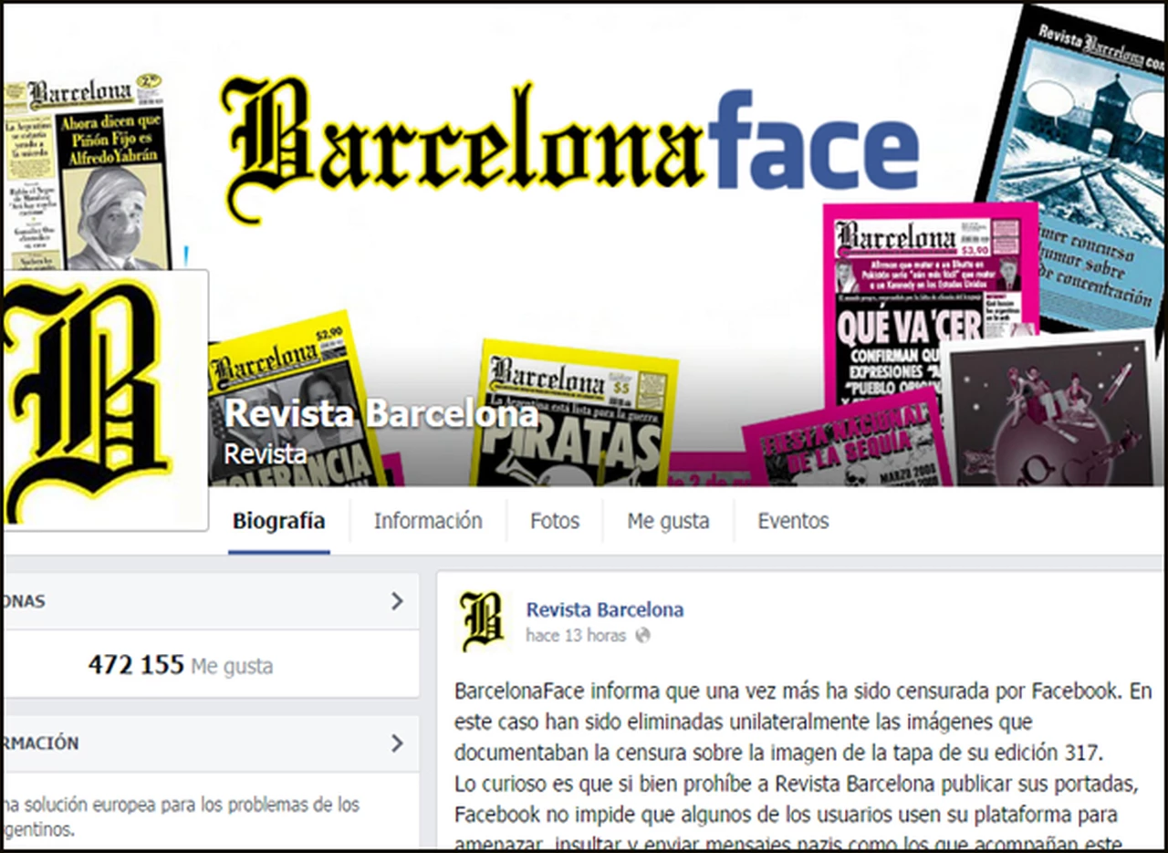 Denuncian que Facebook censuró la última tapa de la Revista Barcelona