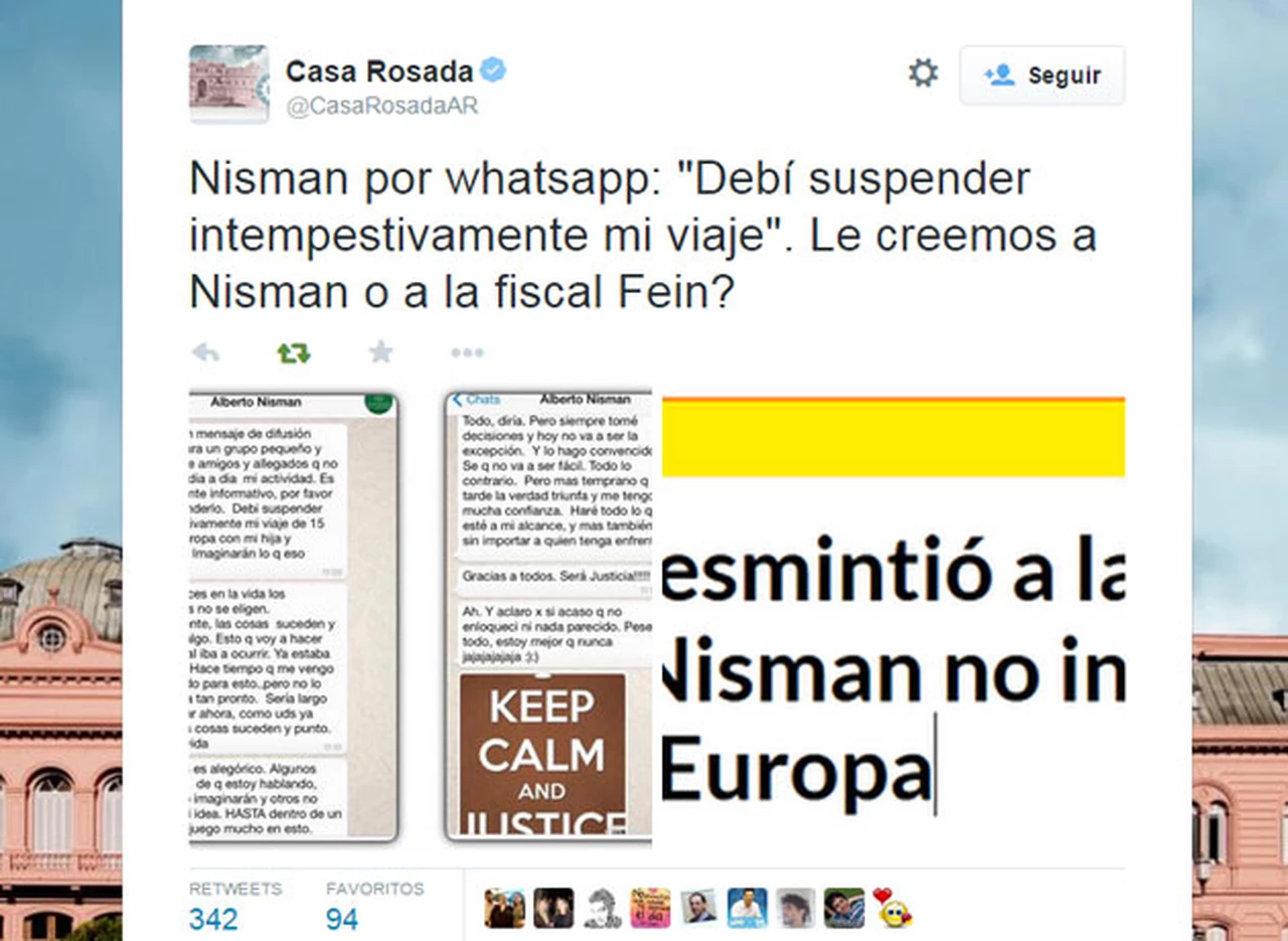 La Casa Rosada cruzó a la fiscal en Twitter: "¿Le creemos a Nisman o a Fein?"