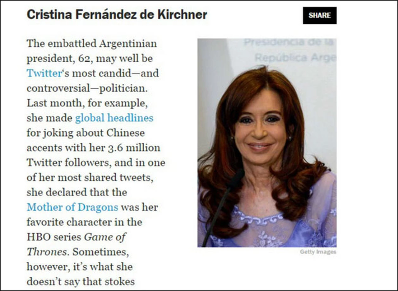 Cristina Kirchner figura entre las 30 personas más influyentes de Internet, según Time