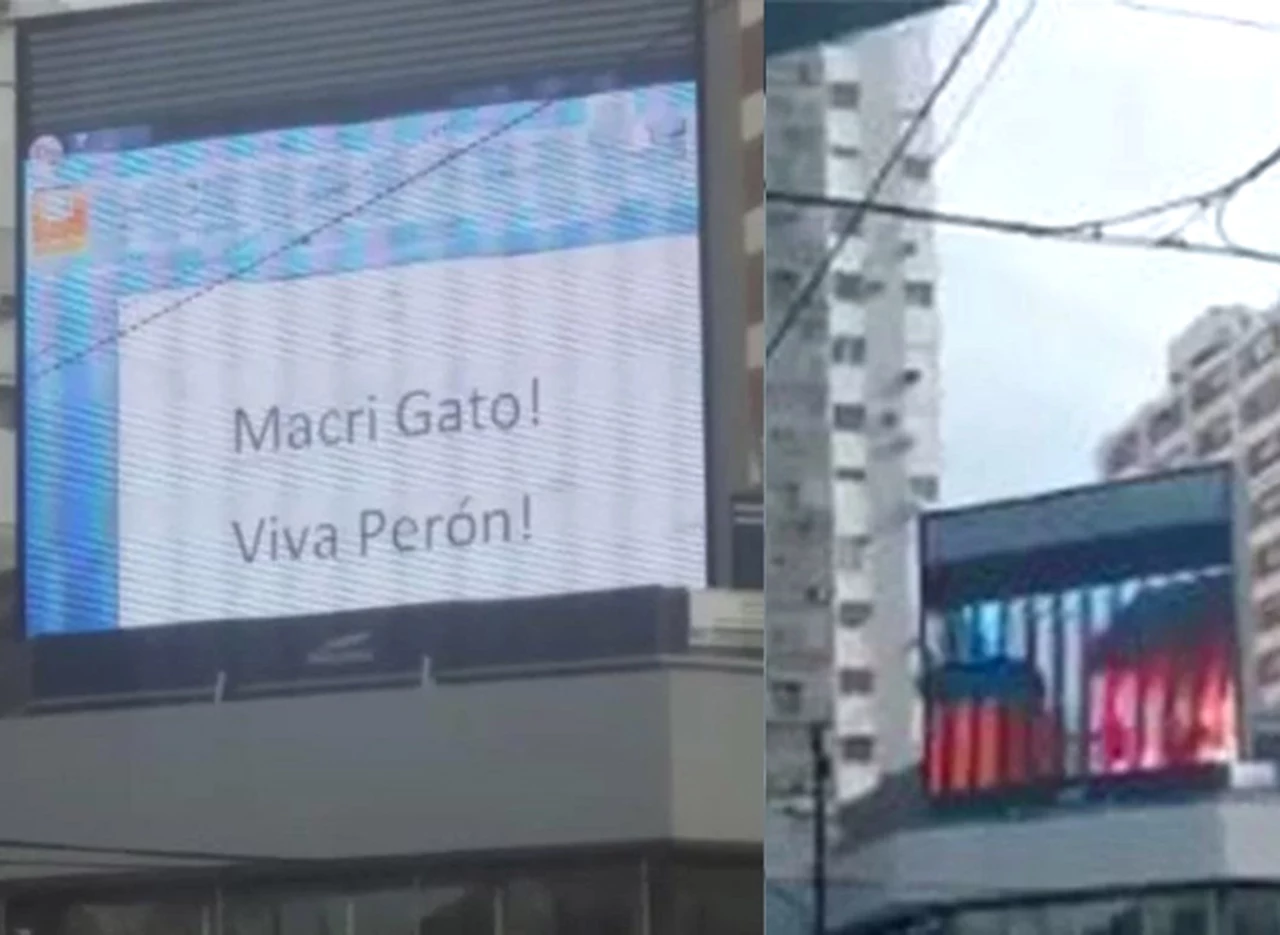 Video: hackean pantalla gigante en Belgrano y escriben "Macri Gato"