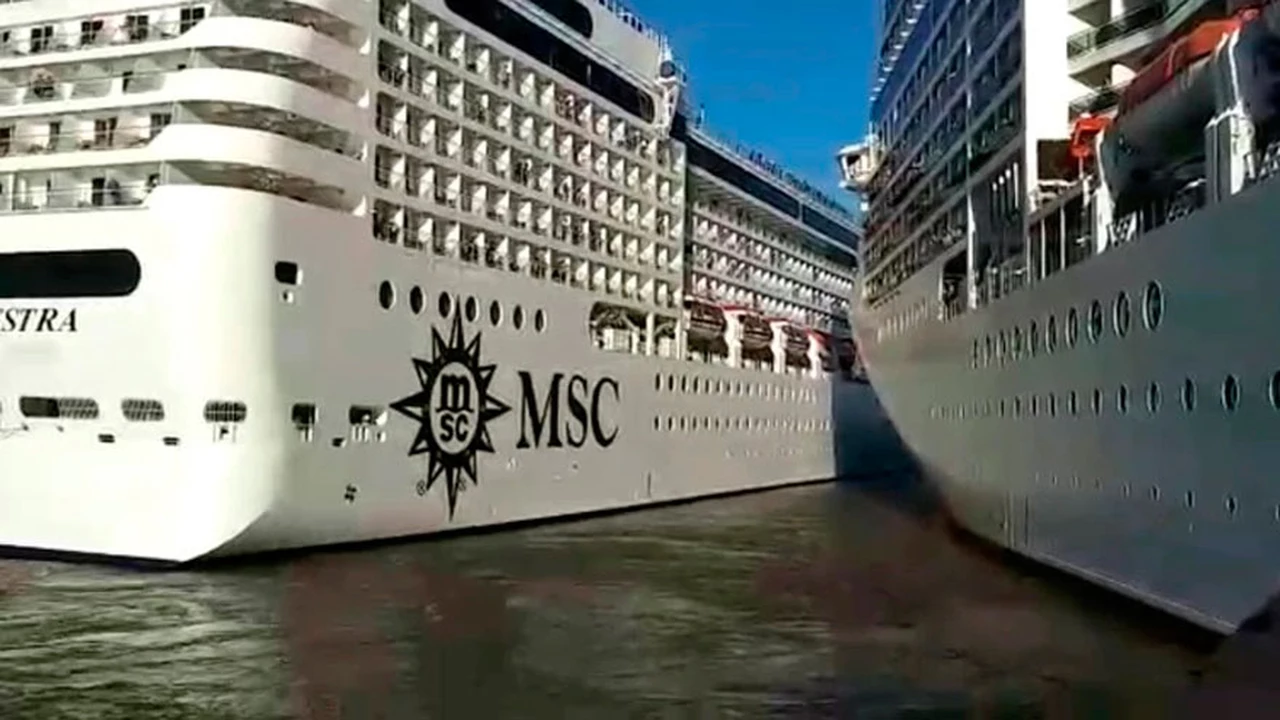 Video: insólito choque de dos cruceros en el puerto de Buenos Aires