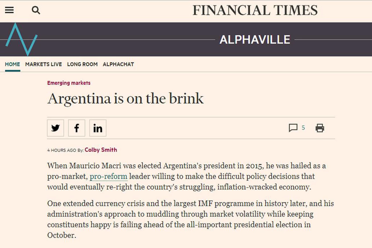 "La Argentina está al borde", afirma el Financial Times