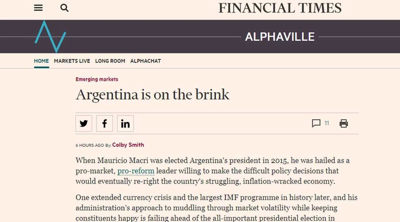 La Argentina, noticia en los medios extranjeros: alertan por posible default y por la debilidad de Macri