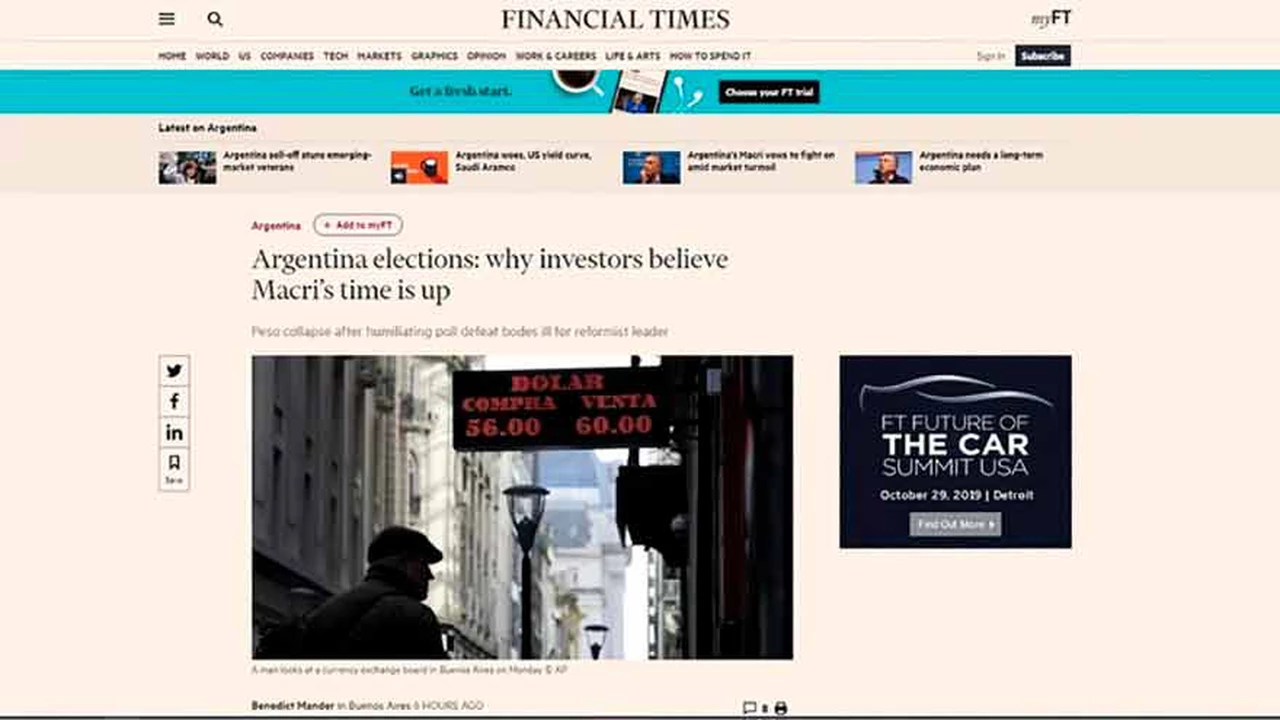 Financial Times advierte que, para los inversores, a Mauricio Macri "se le acabó el tiempo"