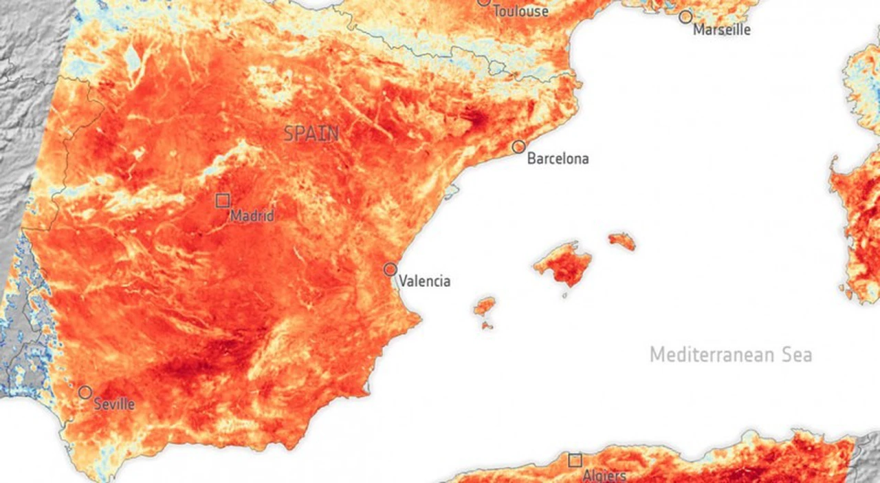 Los satélites captan imágenes del calor extremo en Europa: hasta 55ºC en la superficie terrestre