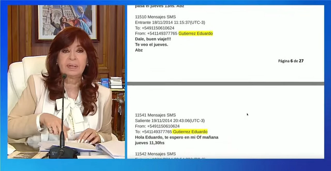 Cristina Kirchner mostró mensajes entre José López y un empresario amigo de Macri