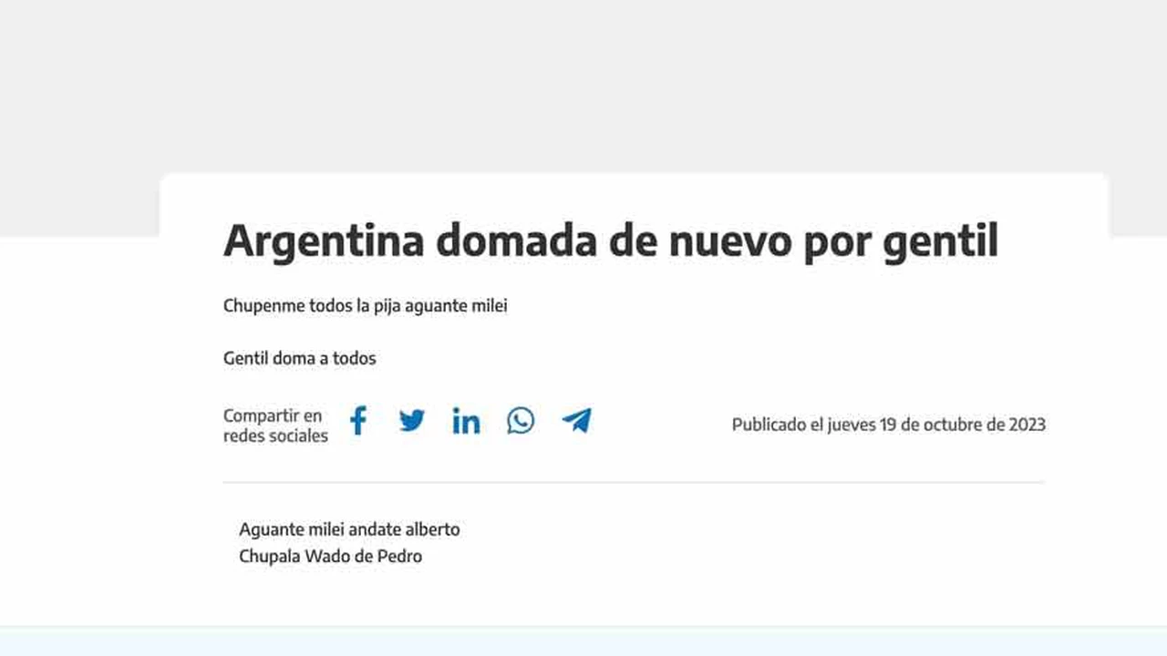 Hackean la web Argentina.gob.ar con mensaje a favor de Javier Milei