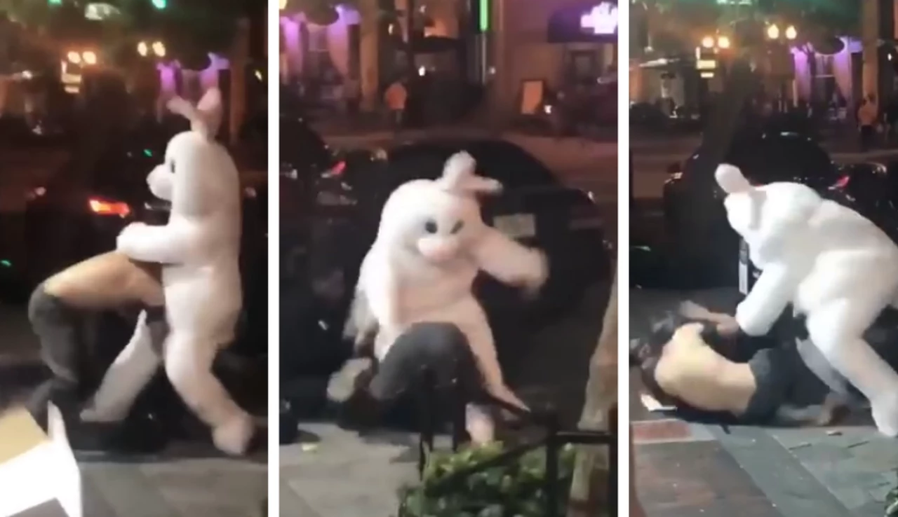 Video: la pelea campal entre un conejo de Pascua y una pareja en la calle