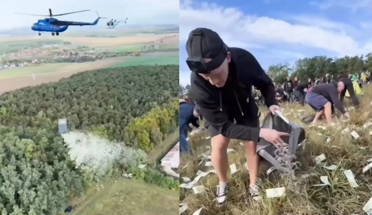 VIDEO | Un influencer arrojó un millón de dólares desde un helicóptero para sus fanáticos