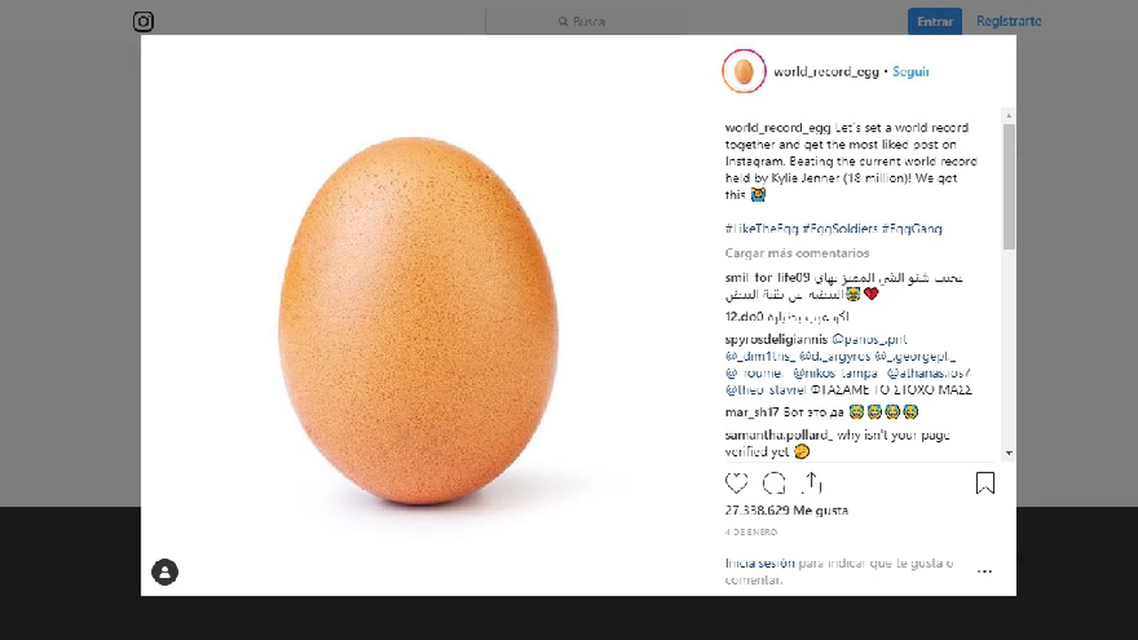 Insólito: una foto de un huevo tiene el nuevo récord de likes en Instagram