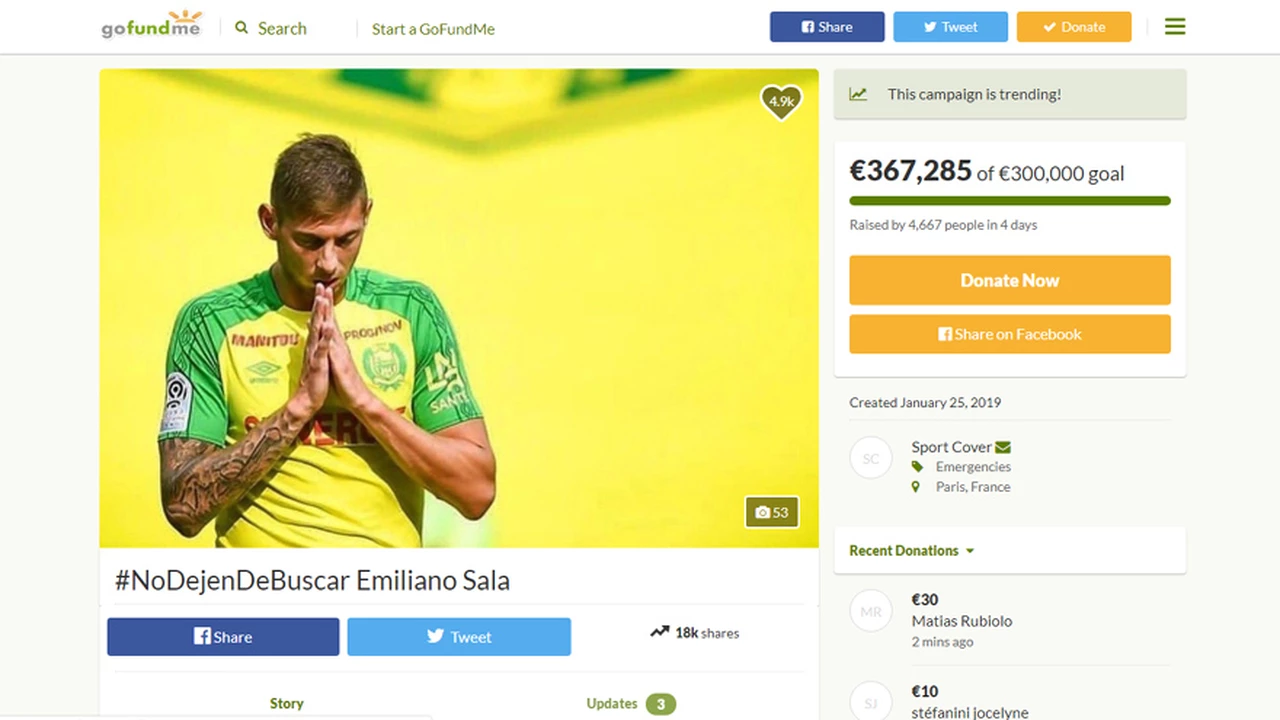 Qué es GoFundMe, la web de financiamiento colectivo usada para buscar a Emiliano Sala