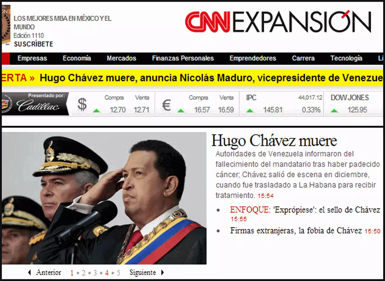 La muerte de Chávez es noticia en los medios de todo el mundo