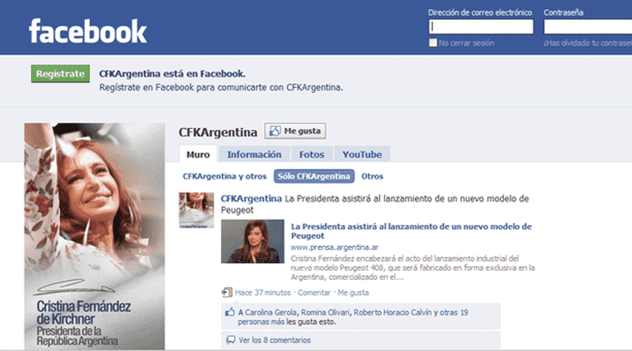 La presidenta Fernández de Kirchner ahora se sube a Facebook