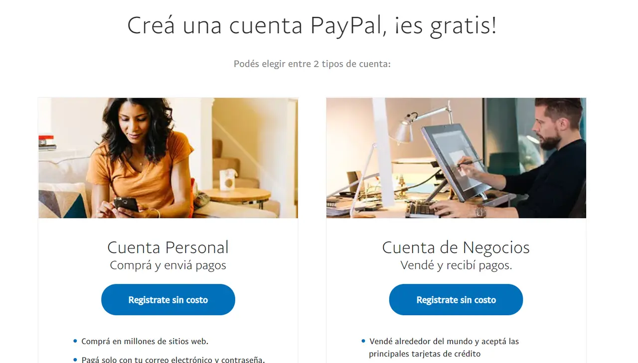 Cómo crear una cuenta en PayPal: esta es la primera pantalla que aparece