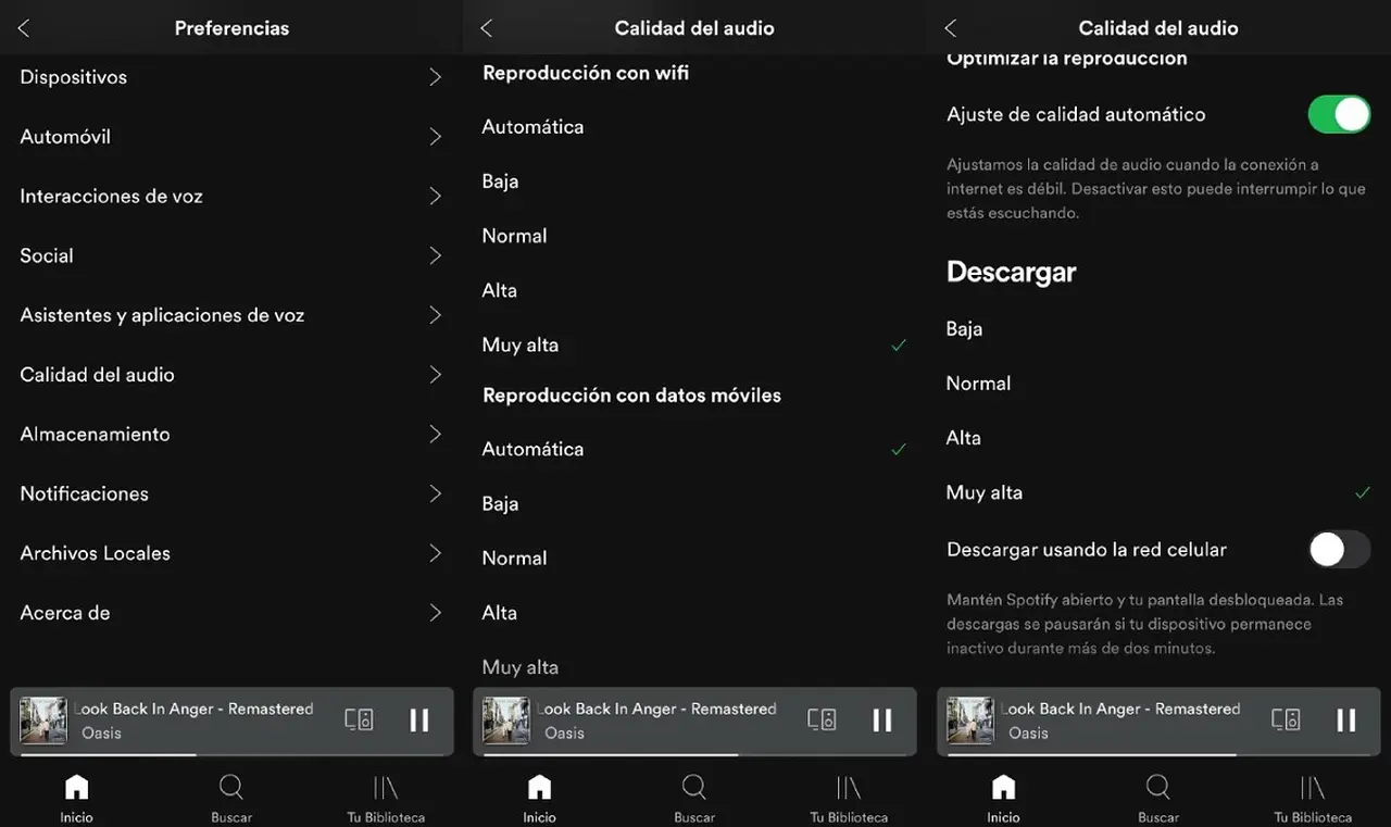 Spotify tiene cinco niveles de calidad de sonido.