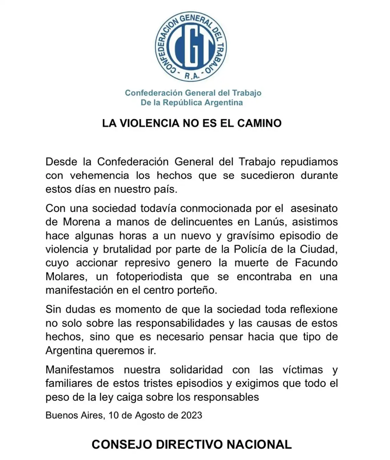 La CGT repudió los episodios de extrema inseguridad