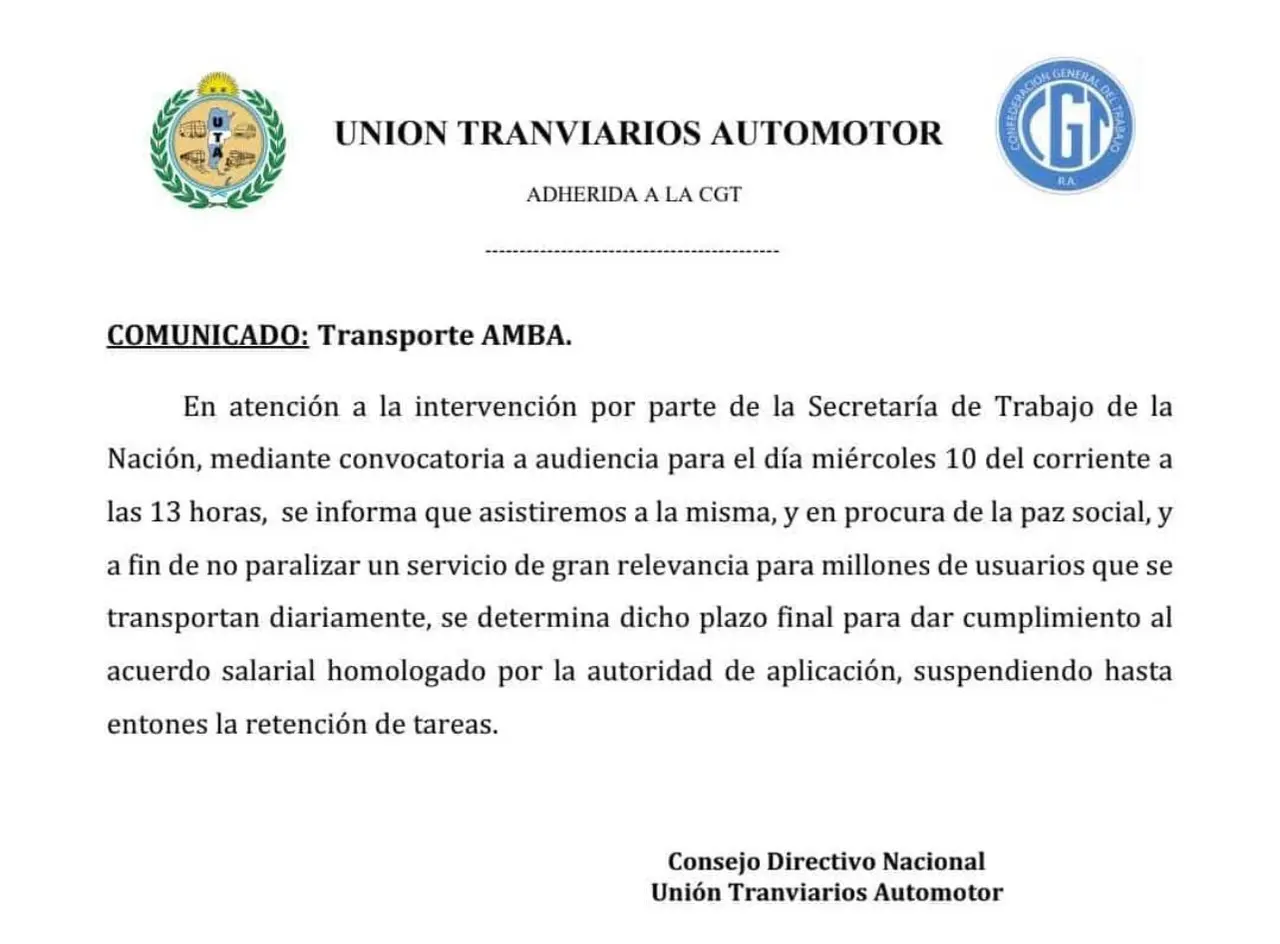 UTA se reunirá con la Secretaría de Transporte este miércoles