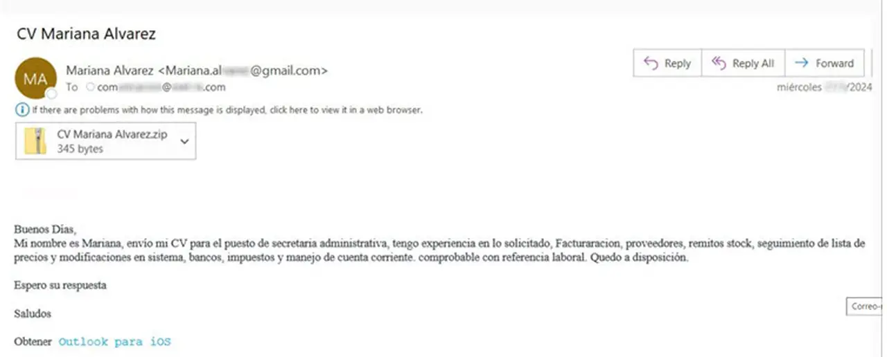 Email con malware, cortesía de ESET