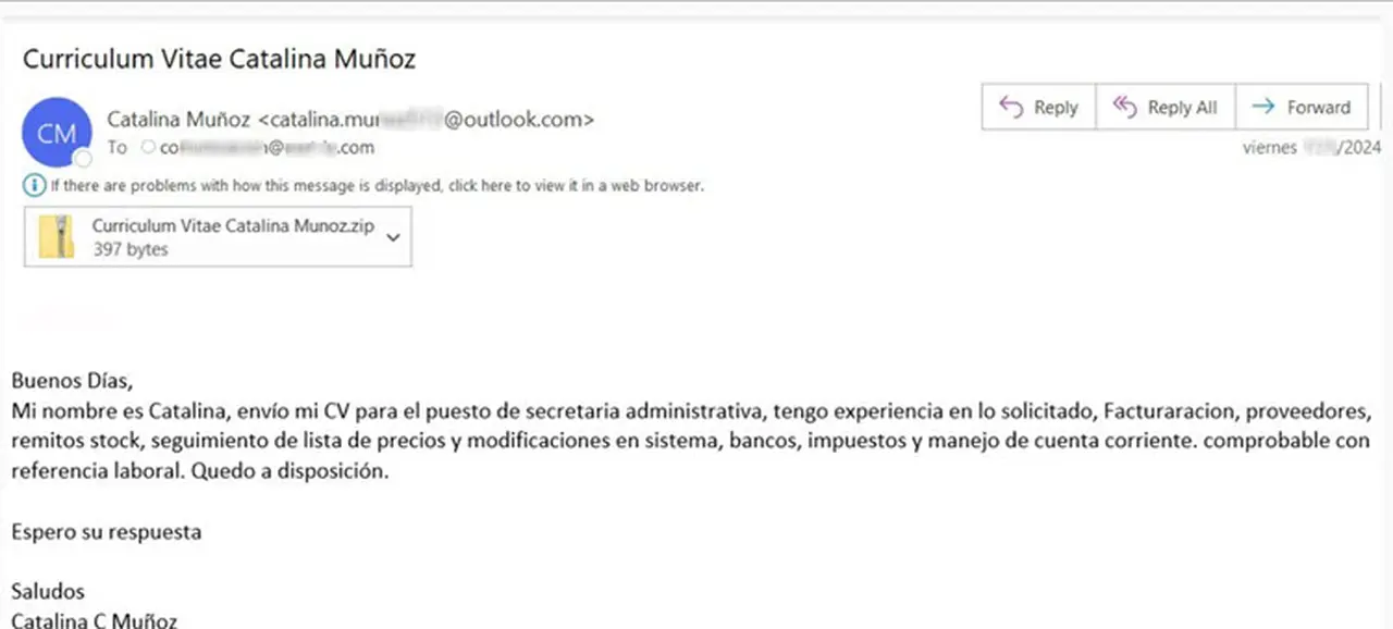 Email con malware, cortesía de ESET