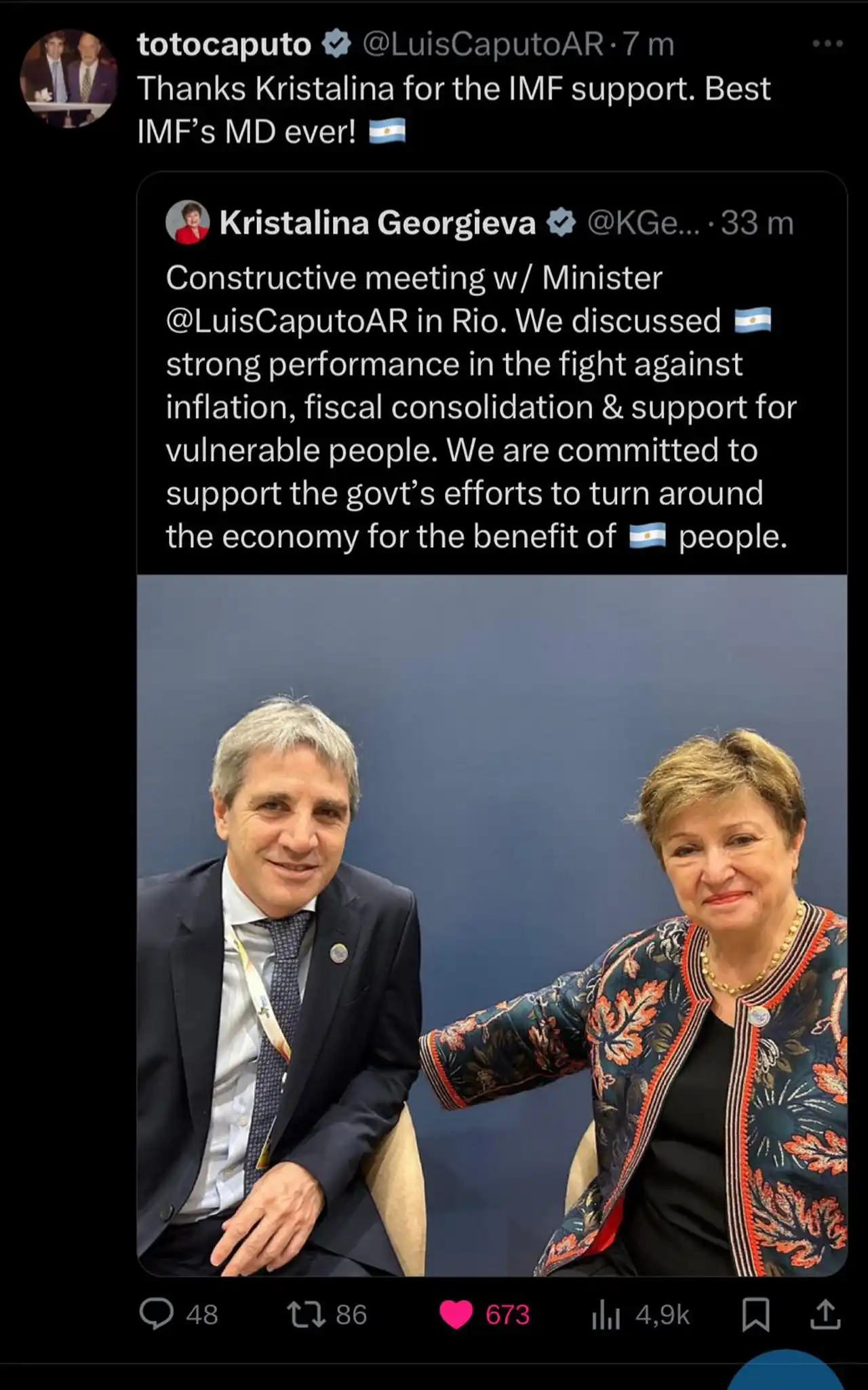 Caputo se pronunció mediante la misma red social: 