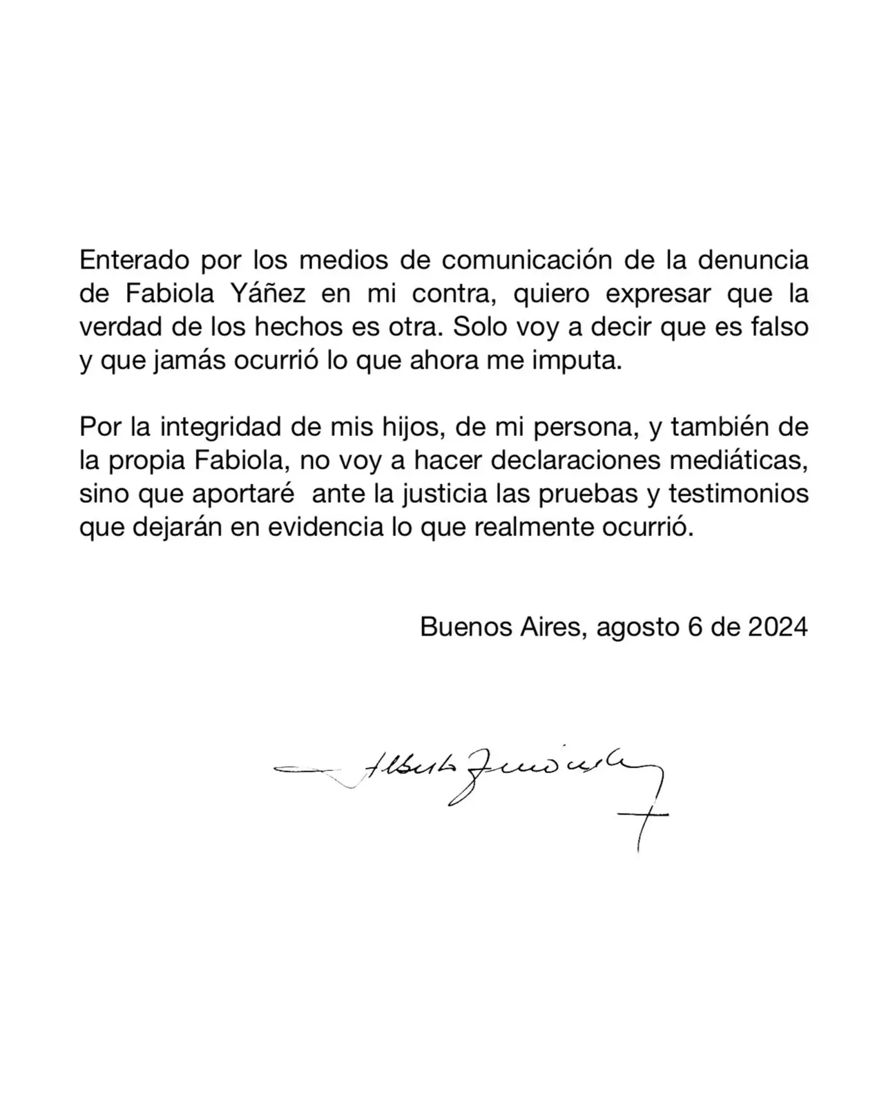 El comunicado de Alberto Fernández.