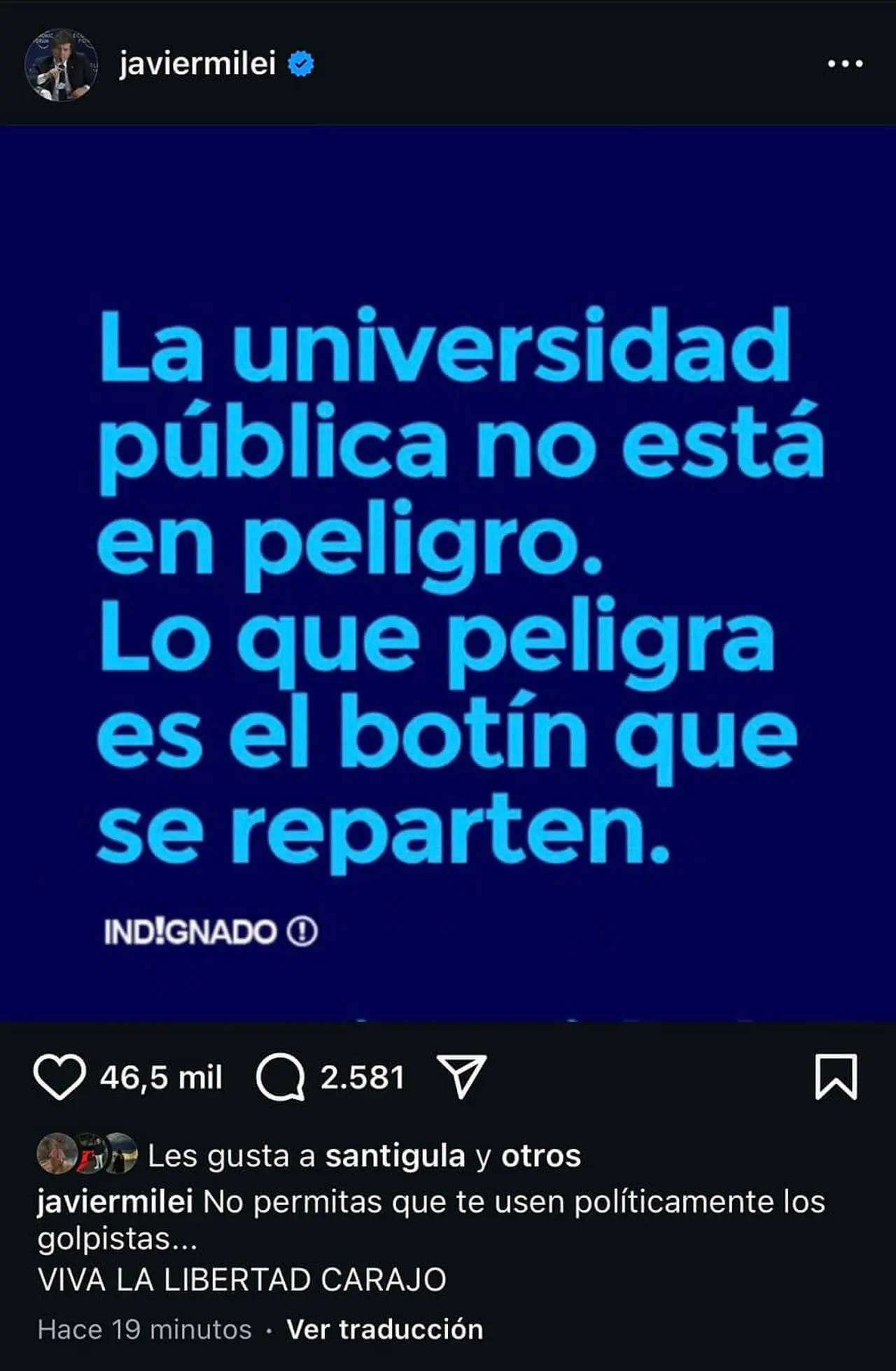 El mensaje de Javier Milei en redes sociales