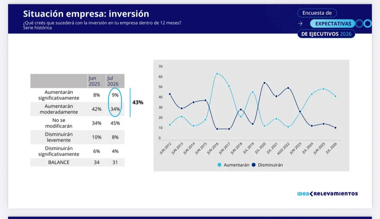 Gráfico oficial elaborado por IDEA que refleja la opinión de los empresarios sobre sus expectativas