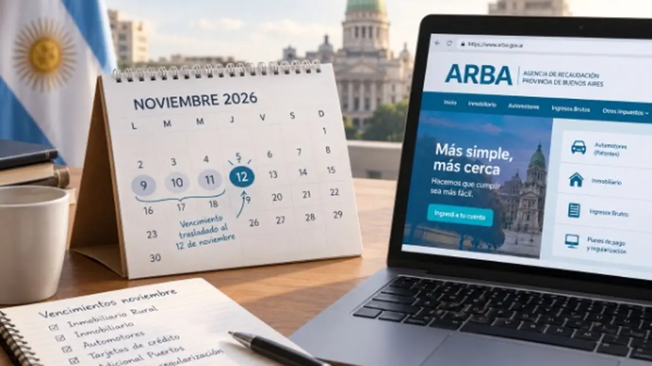 Pantalla de ARCA a la derecha con calendatrio y listado de vencimientos a la derecha, Vaticano de fondo y una bandera argentina