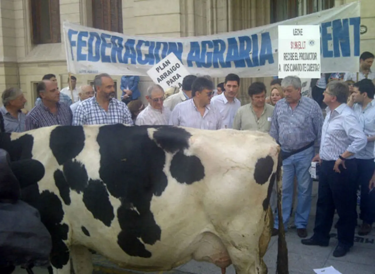 Tamberos ordeñaron una vaca en pleno microcentro "para que Yahuar conozca lo que es"