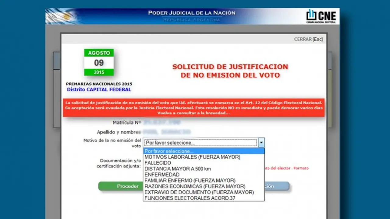 Ya está online el sistema para justificar la no emisión del voto