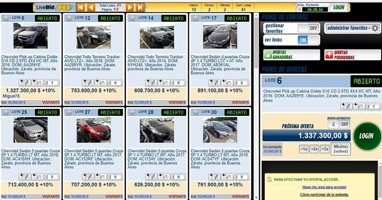 Página del remate de Chevrolet.
