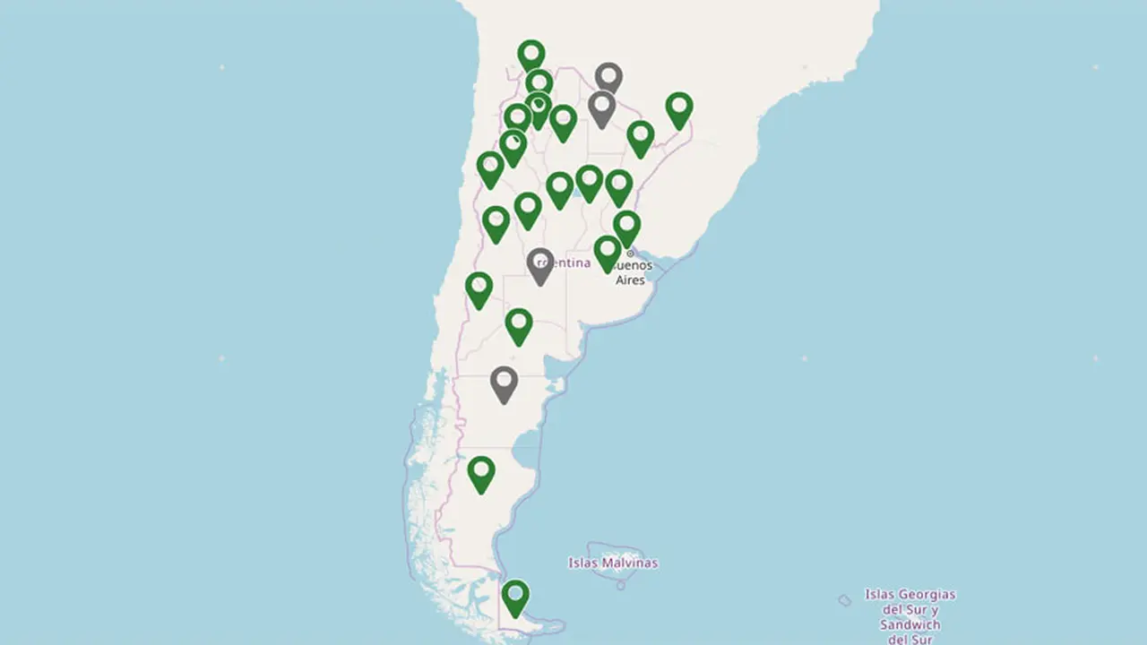 Mapa de estado de acceso al turismo nacional.
