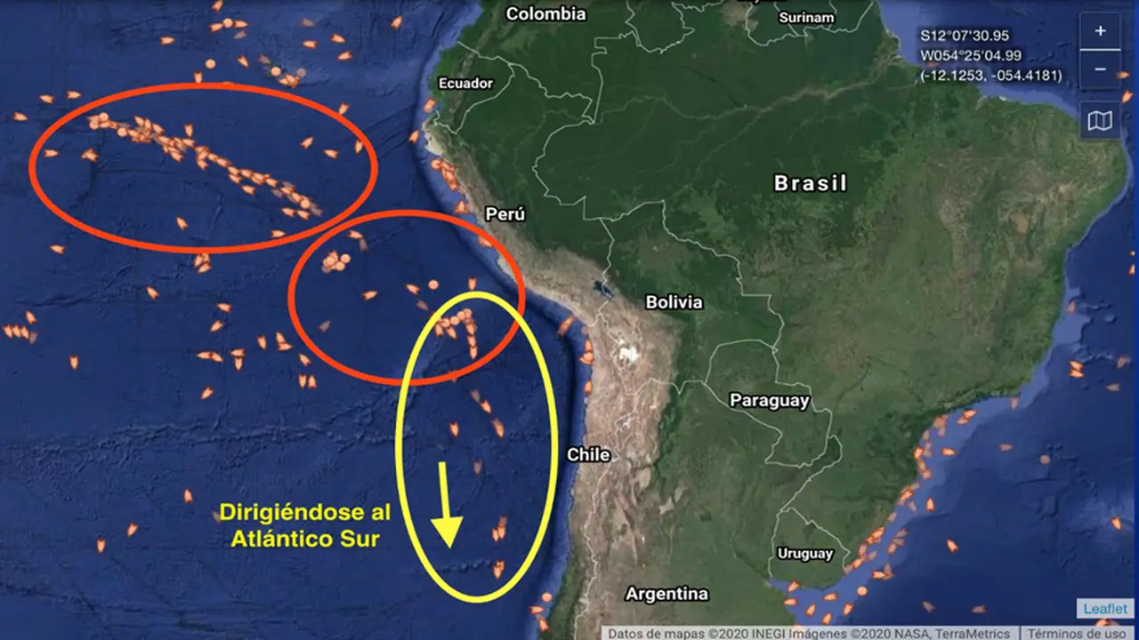 El desplazamiento que muestra la flota en las últimas horas -imagen gentileza de Milko Schvartzman-. 