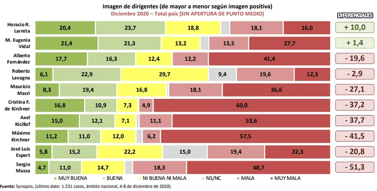 Ranking de opinión pública sobre los principales referentes políticos de la Argentina (diciembre 2020, Synopsis)