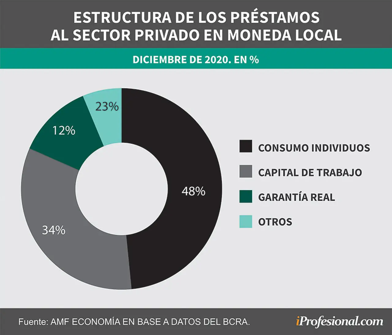 Casi la mitad de los préstamos al sector privado van a los individuos para consumo.