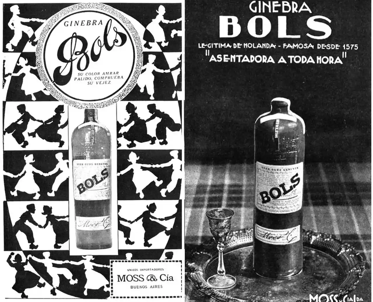 Dos publicidades gráficas de Bols en Argentina: 1919 (izquierda) y 1932.