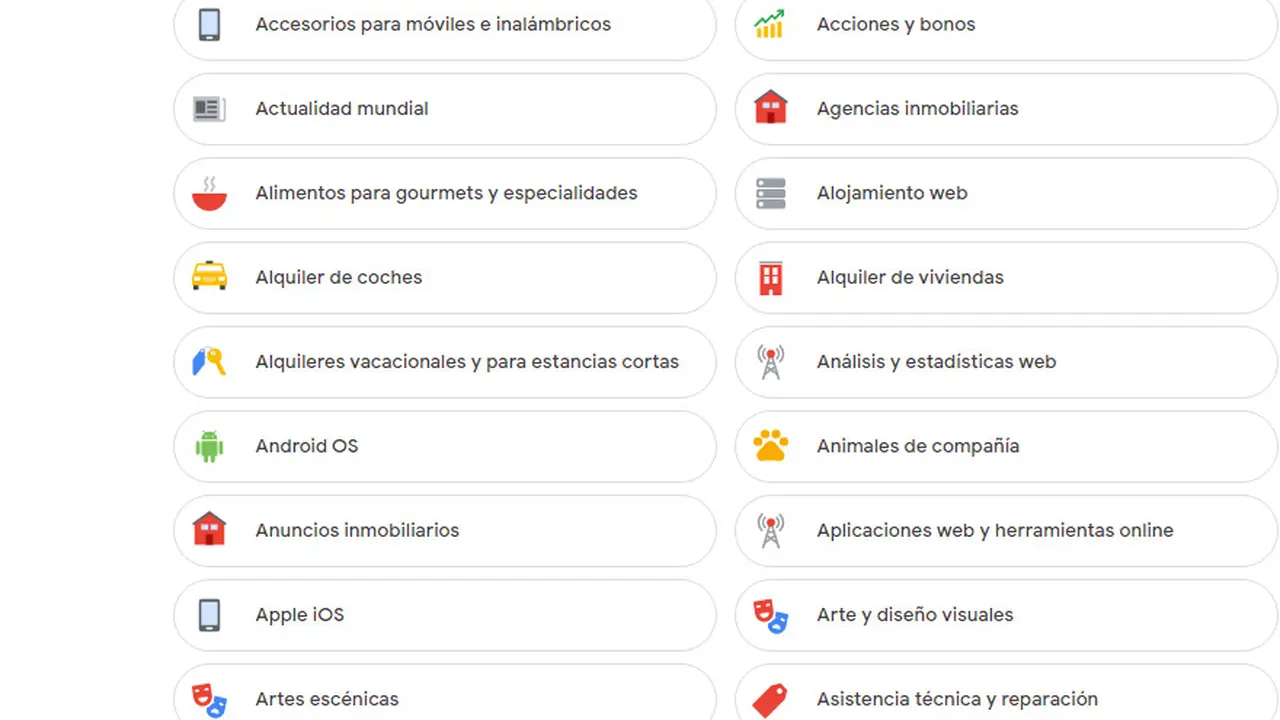 Ejemplo de los intereses que Google atribuye a un usuario en base a la recopilación que hace de su actividad en línea.