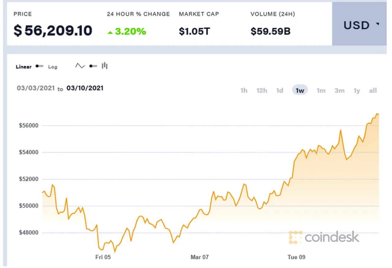 Evolución de la cotización del Bitcoin esta semana. Fuente: Coindesk.