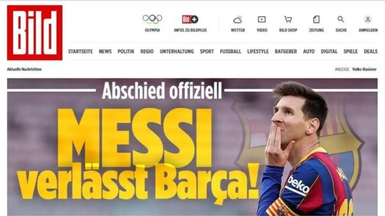 El diario alemán Bild reaccionó a la salida de Lionel Messi de Barcelona