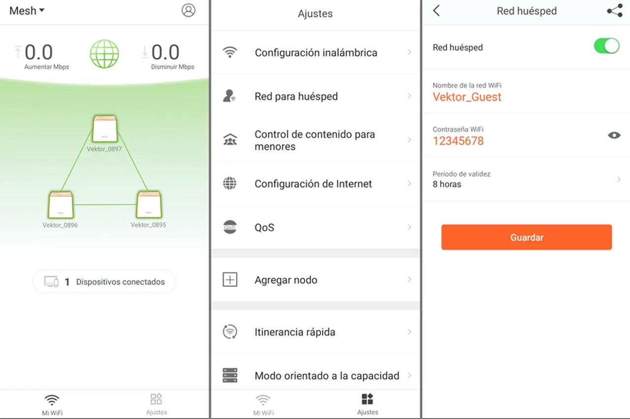 Todo bajo control: algunas pantalla de la app de configuración del Vektor 3600-AC.