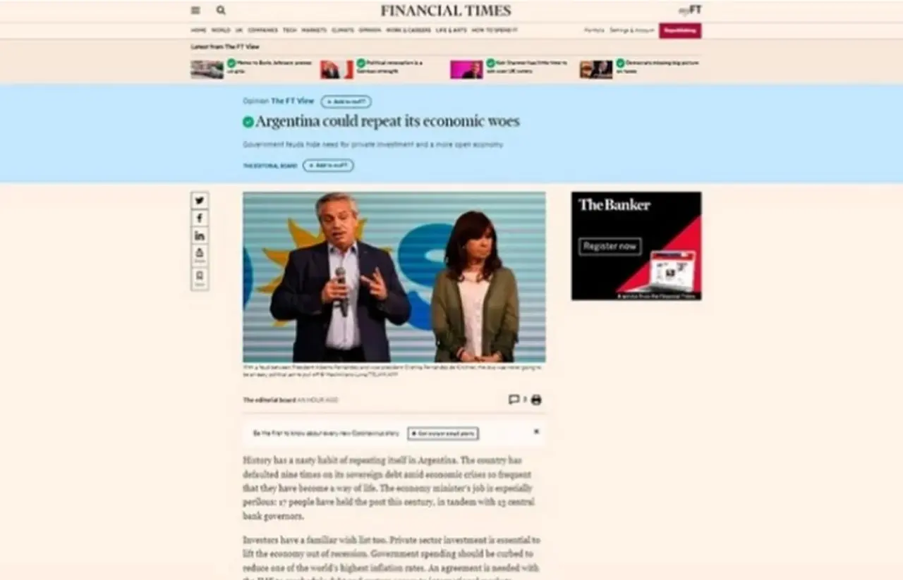 Dura advertencia del Financial Times sobre la Argentina