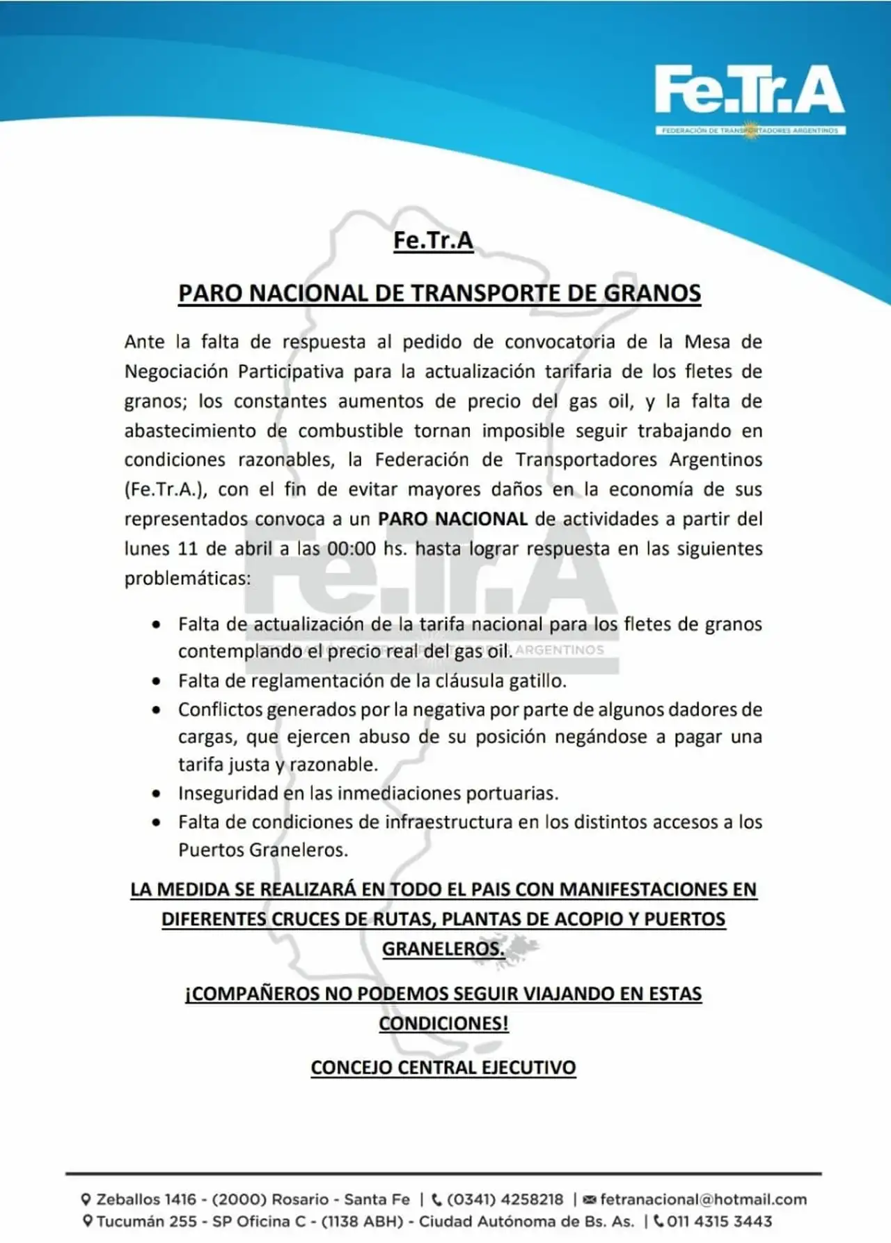 El comunicado en el que se dio a conocer la medida