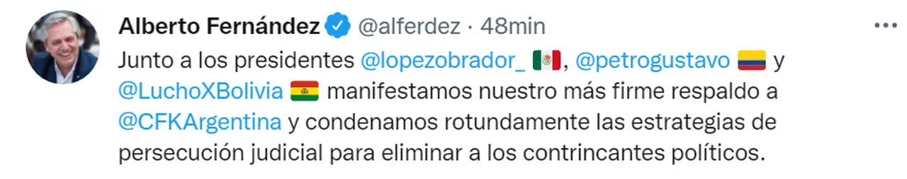 El tuit de Alberto Fernández sobre la causa Vialidad.