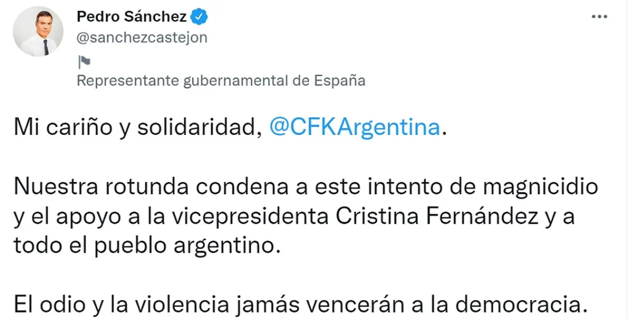 El presidente de España se sumó al fuerte repudio de la comunidad internacional