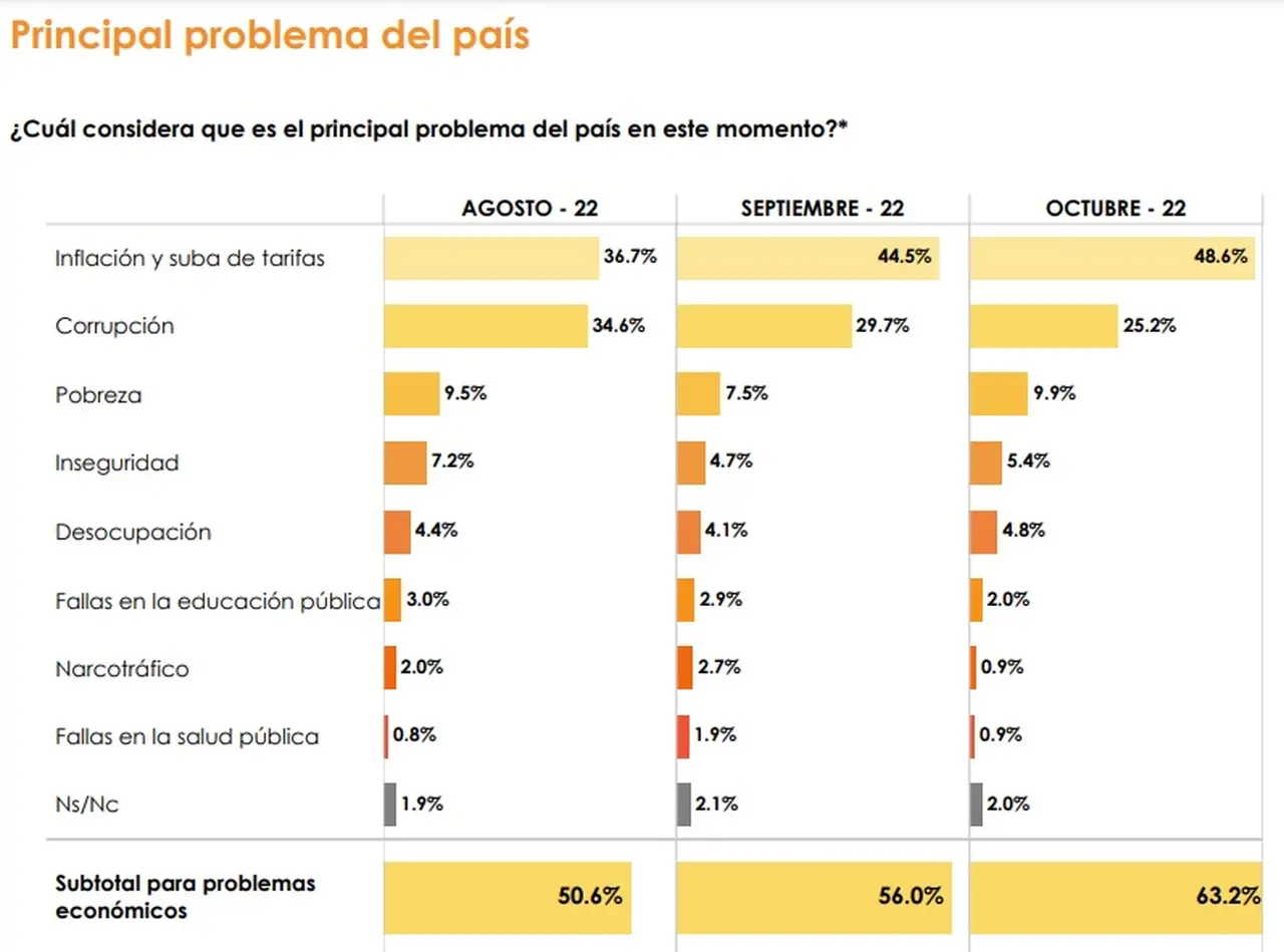 Principales preocupaciones de los argentinos (Fuente: Management & Fit)