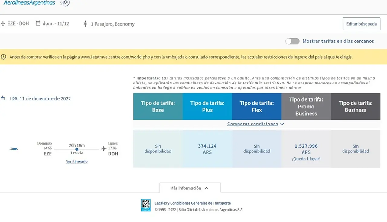 Fuente: sitio oficial de Aerolíneas Argentinas.